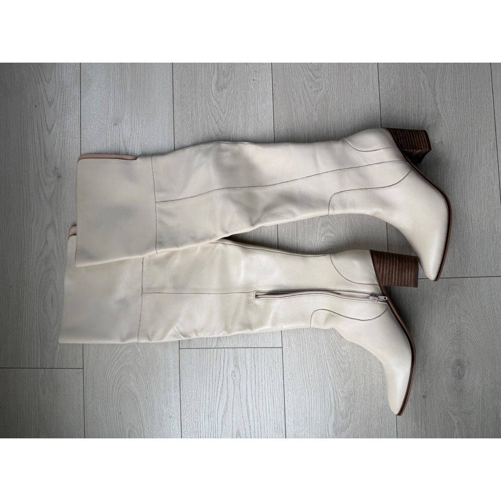 Charles David Womens Cream Over The Knee Boots Pointed Toe Block Heel 7.5M